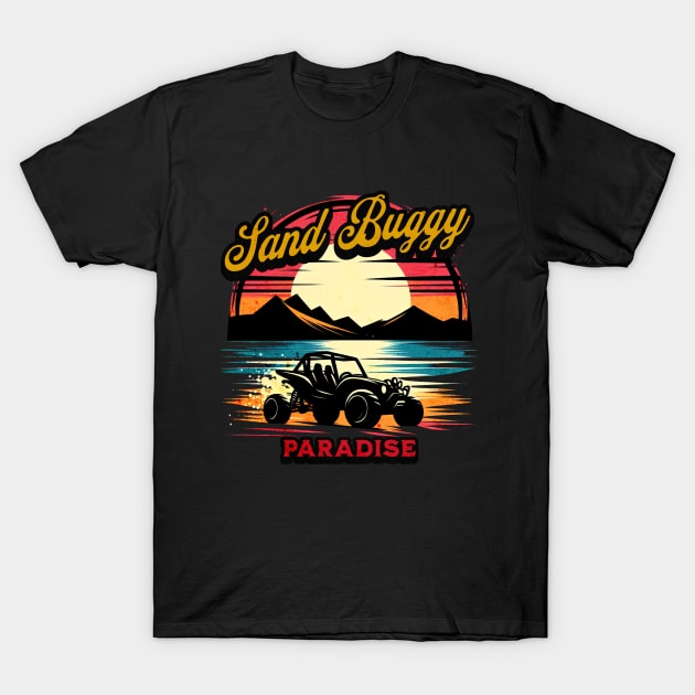 Sand Buggy Paradise Sunset Design T-Shirt by Miami Neon Designs